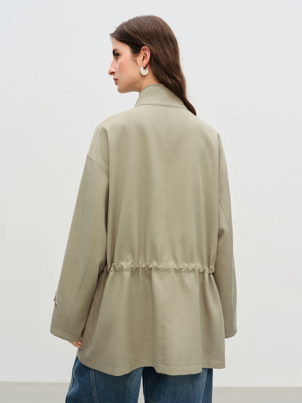 FSLE【Premium Series】New Women Olive Green Embroidered Stand Collar Jacket Loose Fit Workwear Style Boho Outerwear Relaxed Street