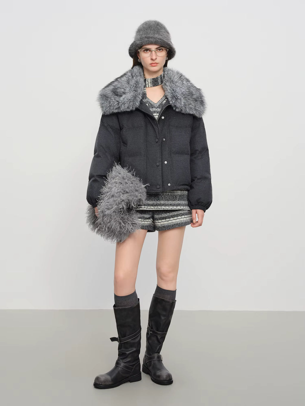 Down Jacket for Women 2025 New Winter Wool Blend Removable Fur Collar Warm Coat Lightweight Puffer Outerwear