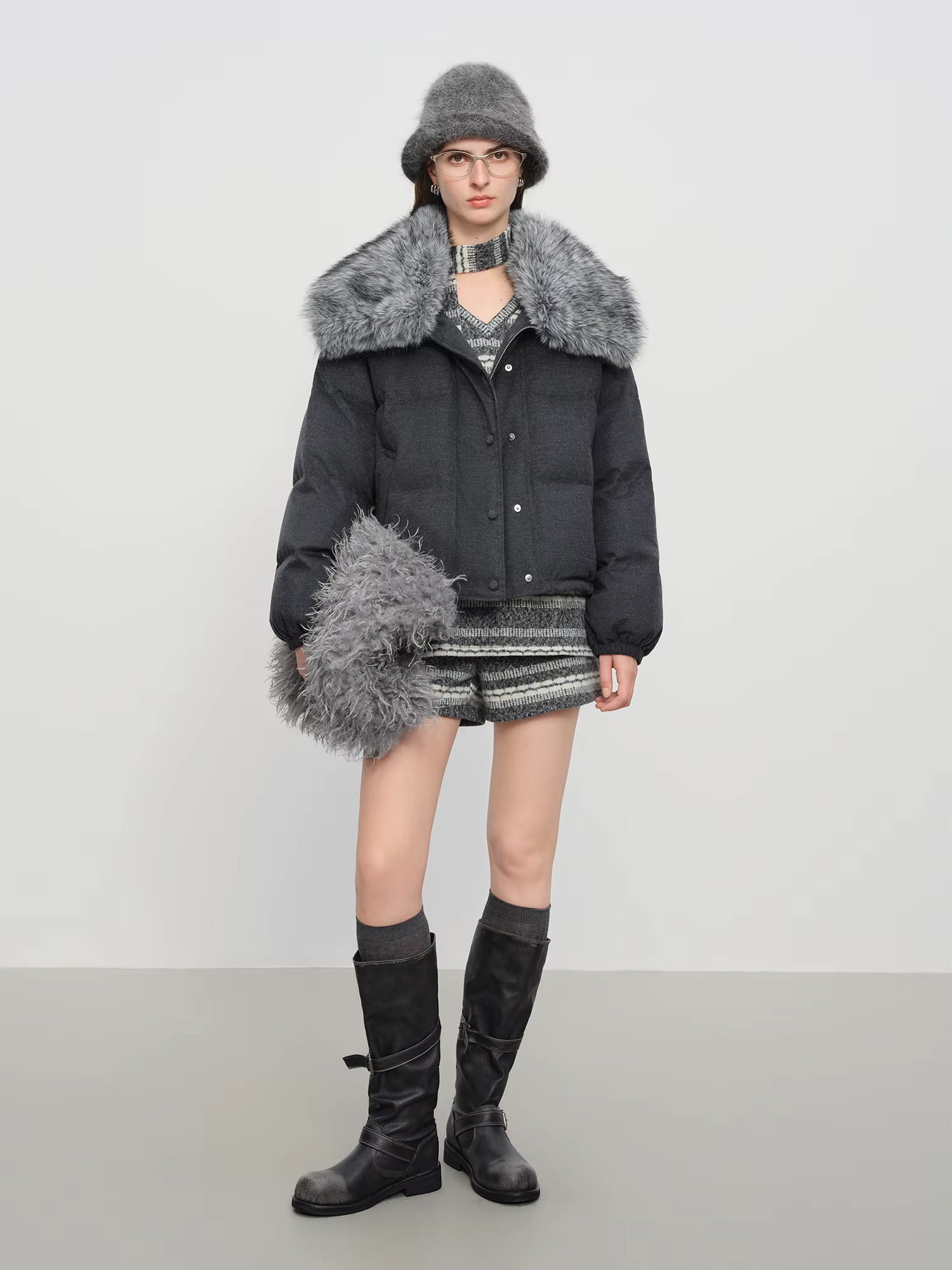 Down Jacket for Women 2025 New Winter Wool Blend Removable Fur Collar Warm Coat Lightweight Puffer Outerwear