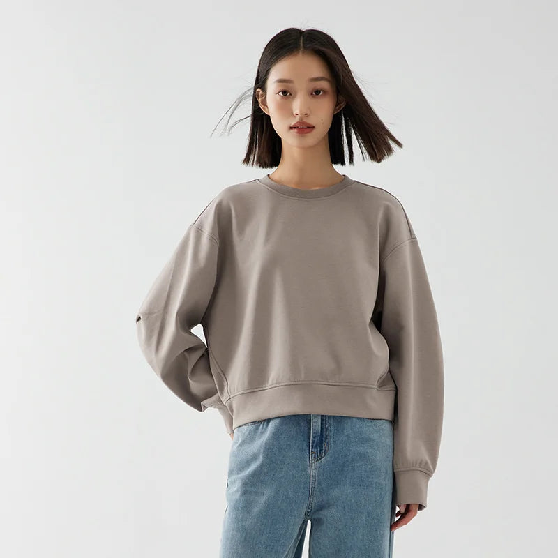 Semir Sweatshirt Women Loose Relaxed Dropped Shoulder Casual Style Letter Base Shirt  Elegant Versatile Hooded Pullover