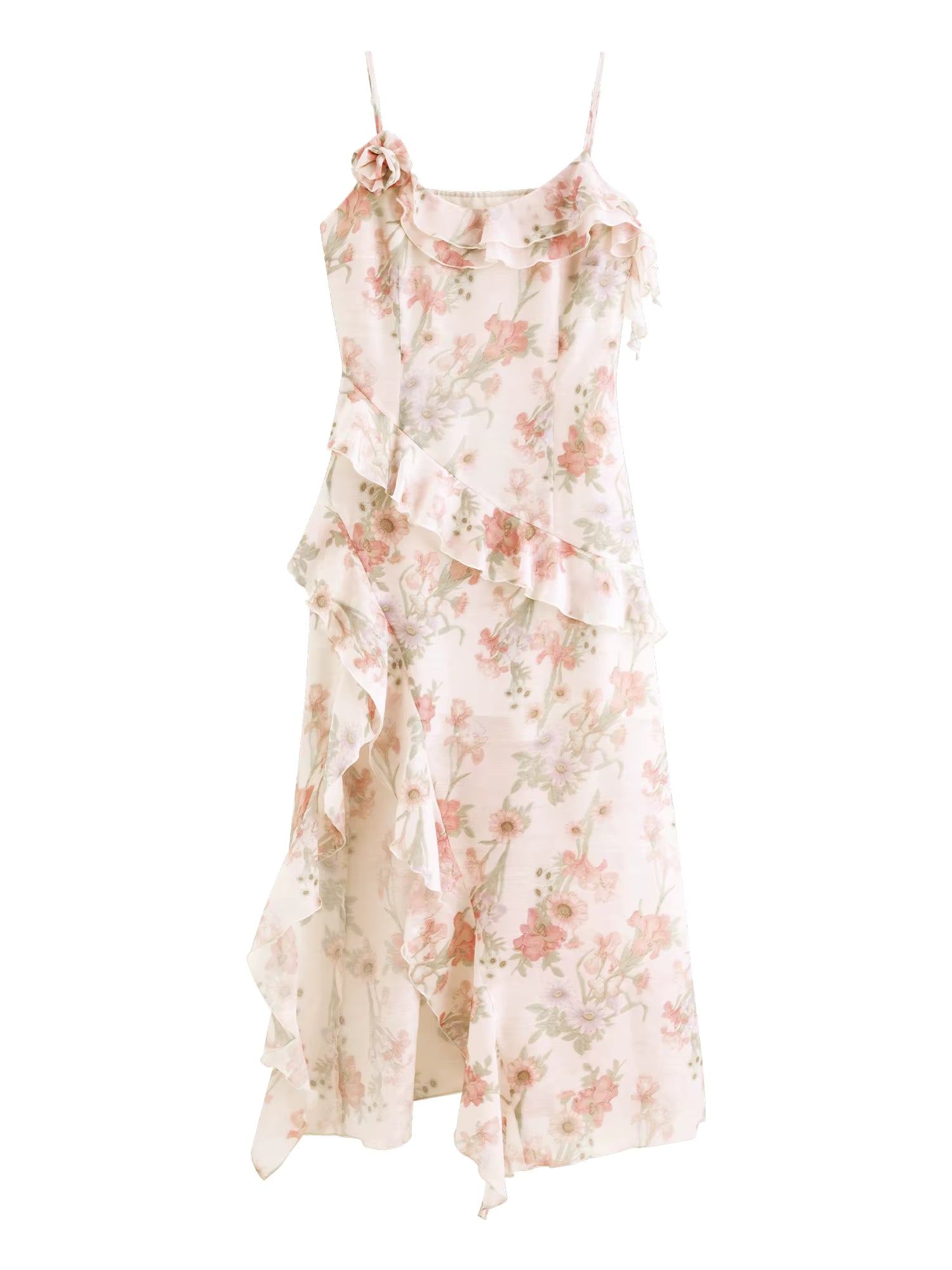 Resort Style Floral Print Slimming Ruffled Strapless Dress for Women's Summer 2026 New Arrival Elegant Long Slip Dresses