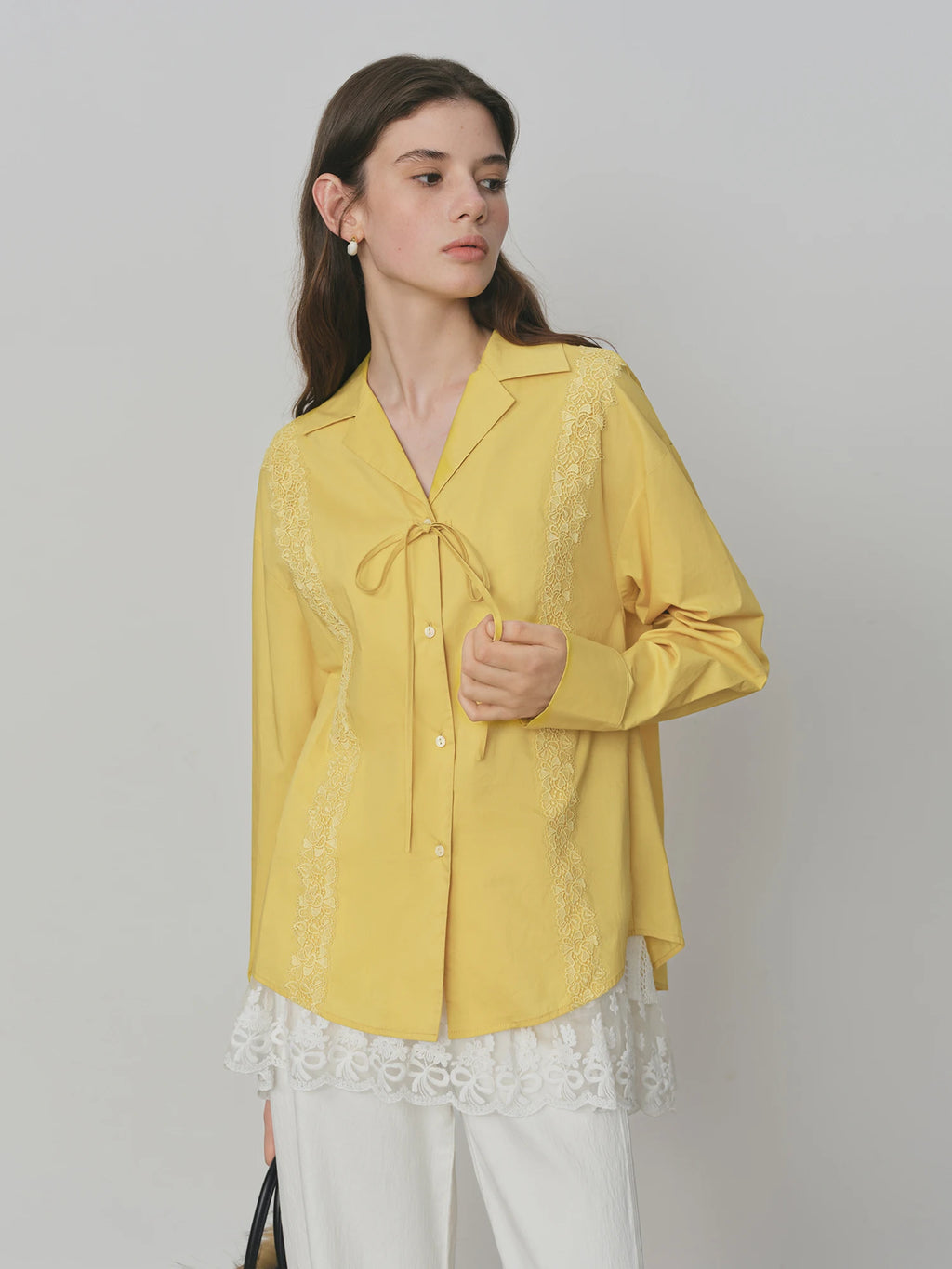 FSLE Minimalism 2025 New French Style Commuting Lace Shirt For Women 2025 Autumn New Arrival Strap Design Blouse Top