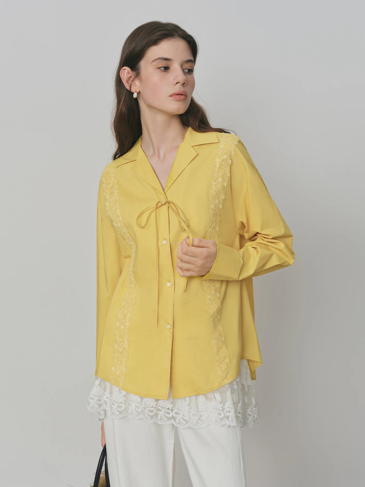 FSLE Minimalism 2025 New French Style Commuting Lace Shirt For Women 2025 Autumn New Arrival Strap Design Blouse Top
