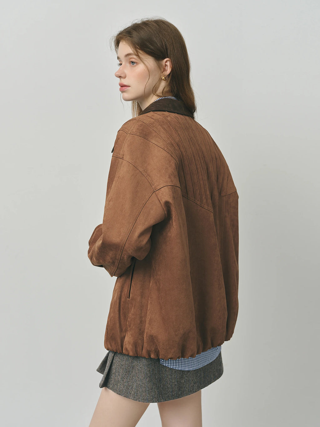 FSLE Retro Style Maillard Suede Long Sleeves Jacket for Women 2025 Autumn New Arrival Contrast Color Lapel Chic Coat