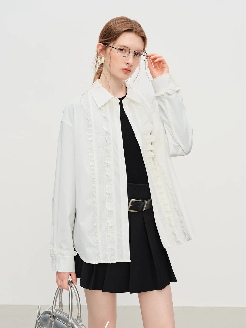 FSLE French Style Elegant Romantic Ruffled Lace White Shirt Women's Winter 2025 New Shirt