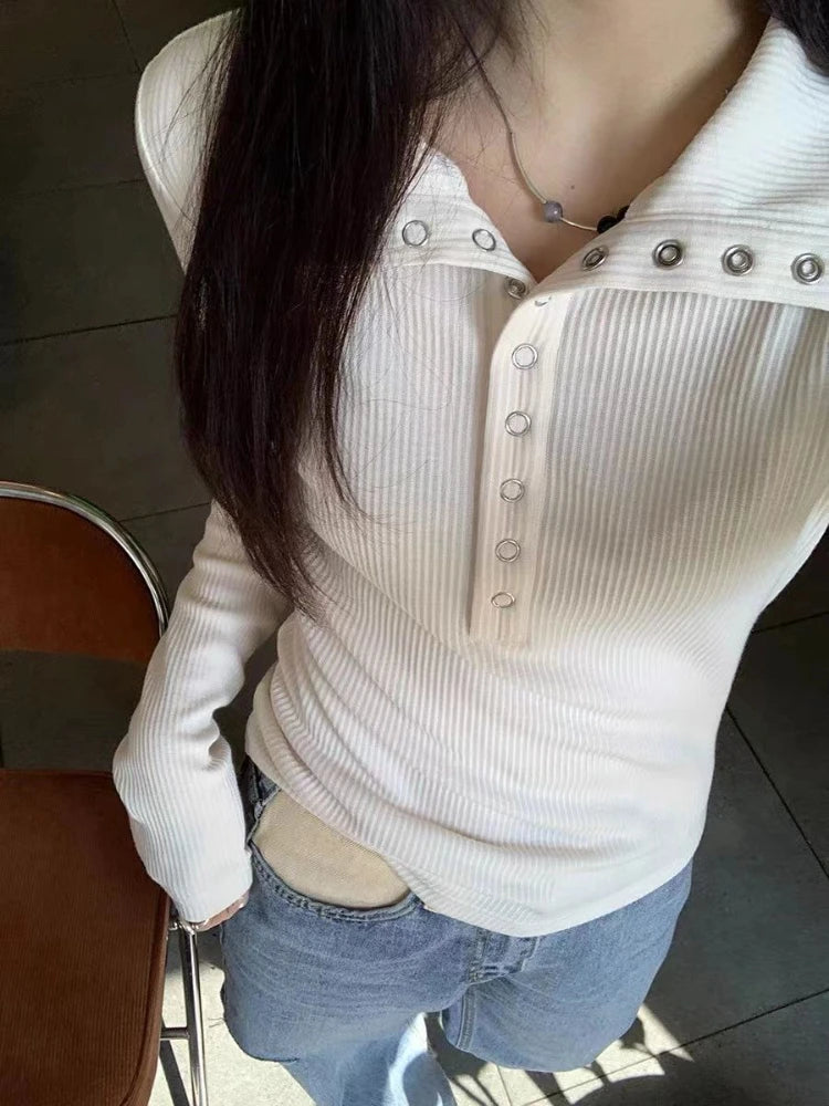 2024 Women's Knitted Sweater Y2K Long Sleeve Pullovers Korean Streetwear Vintage Knit Sweaters for Women Slim Fit Bottoming Tops