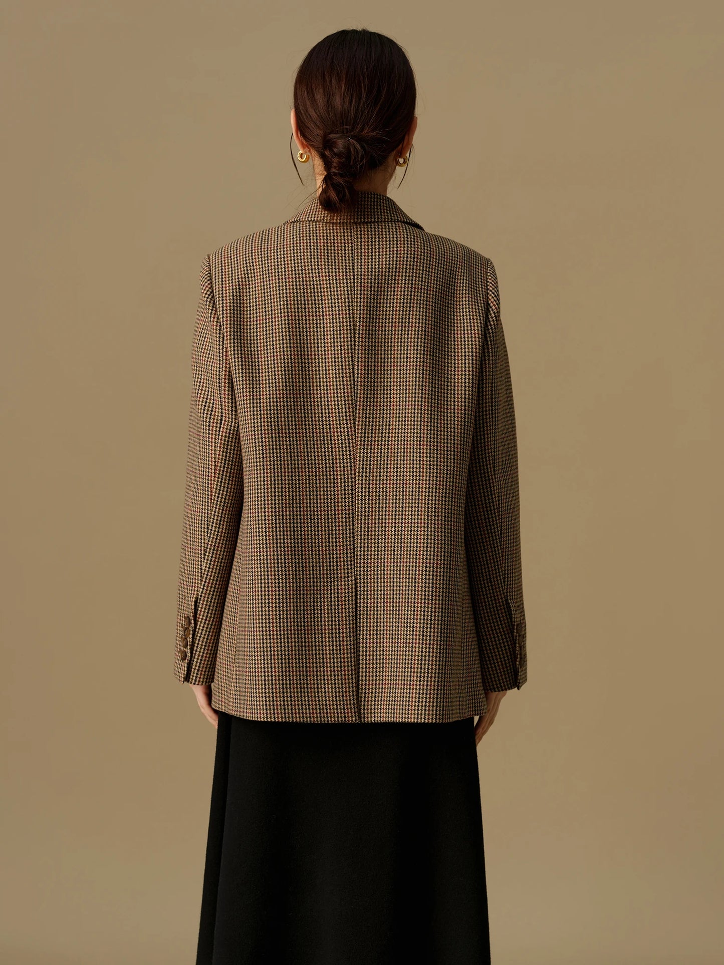 DUSHU Plus Size Fashionable Commuter Grid Pattern Suit 2024 Winter New Regular Brown Women Casual Loose Coat 24DS84354