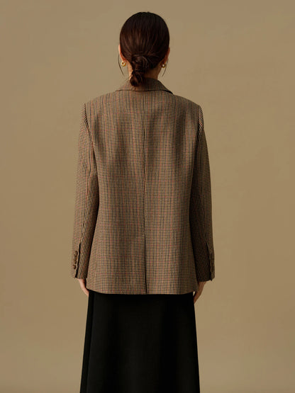 DUSHU Plus Size Fashionable Commuter Grid Pattern Suit 2024 Winter New Regular Brown Women Casual Loose Coat 24DS84354