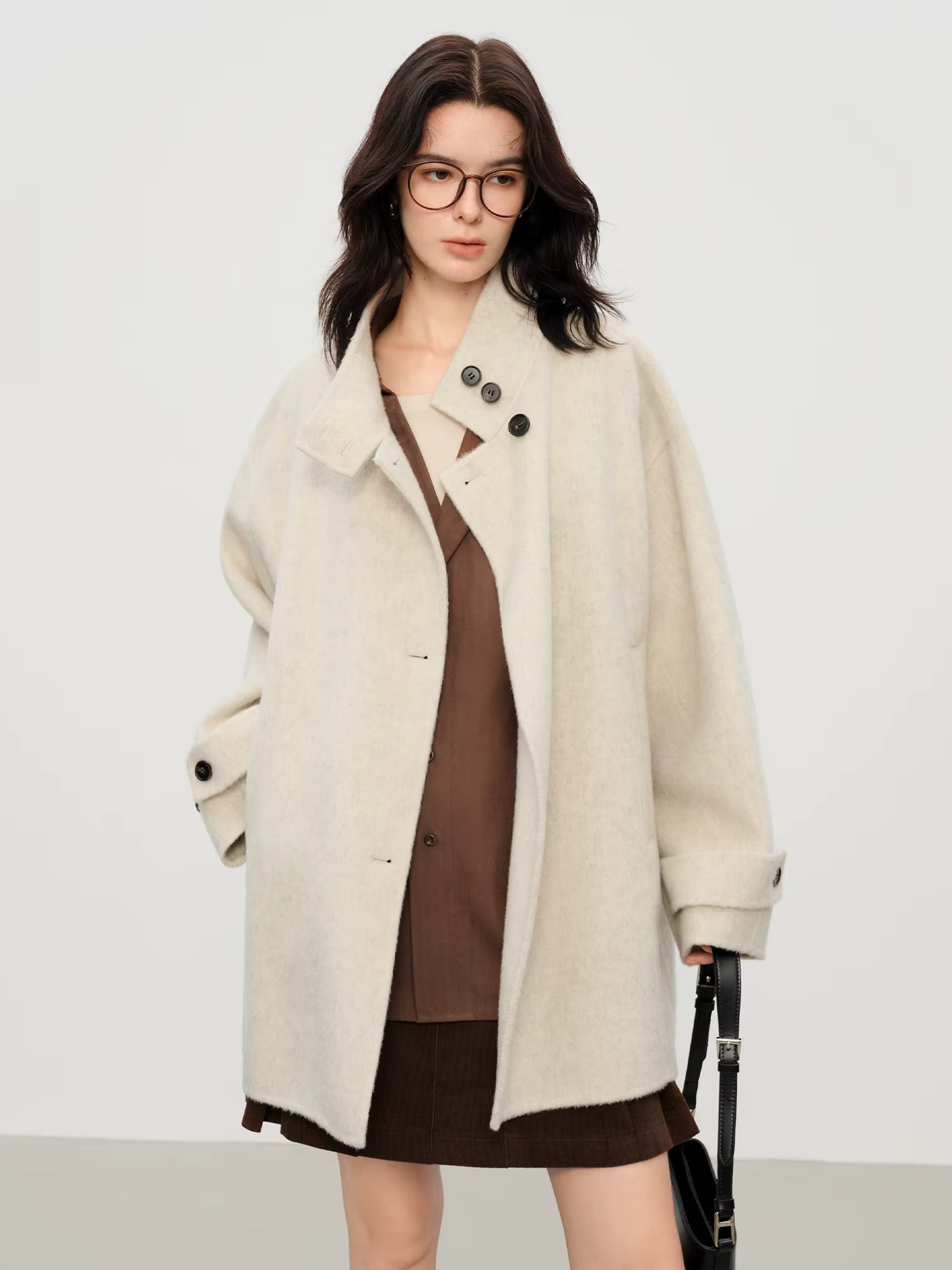 French Style Sheep Wool Cropped Wool Coat Women's Winter 2025 New Double-faced Wool Jackets Simple Ins Stand Collar