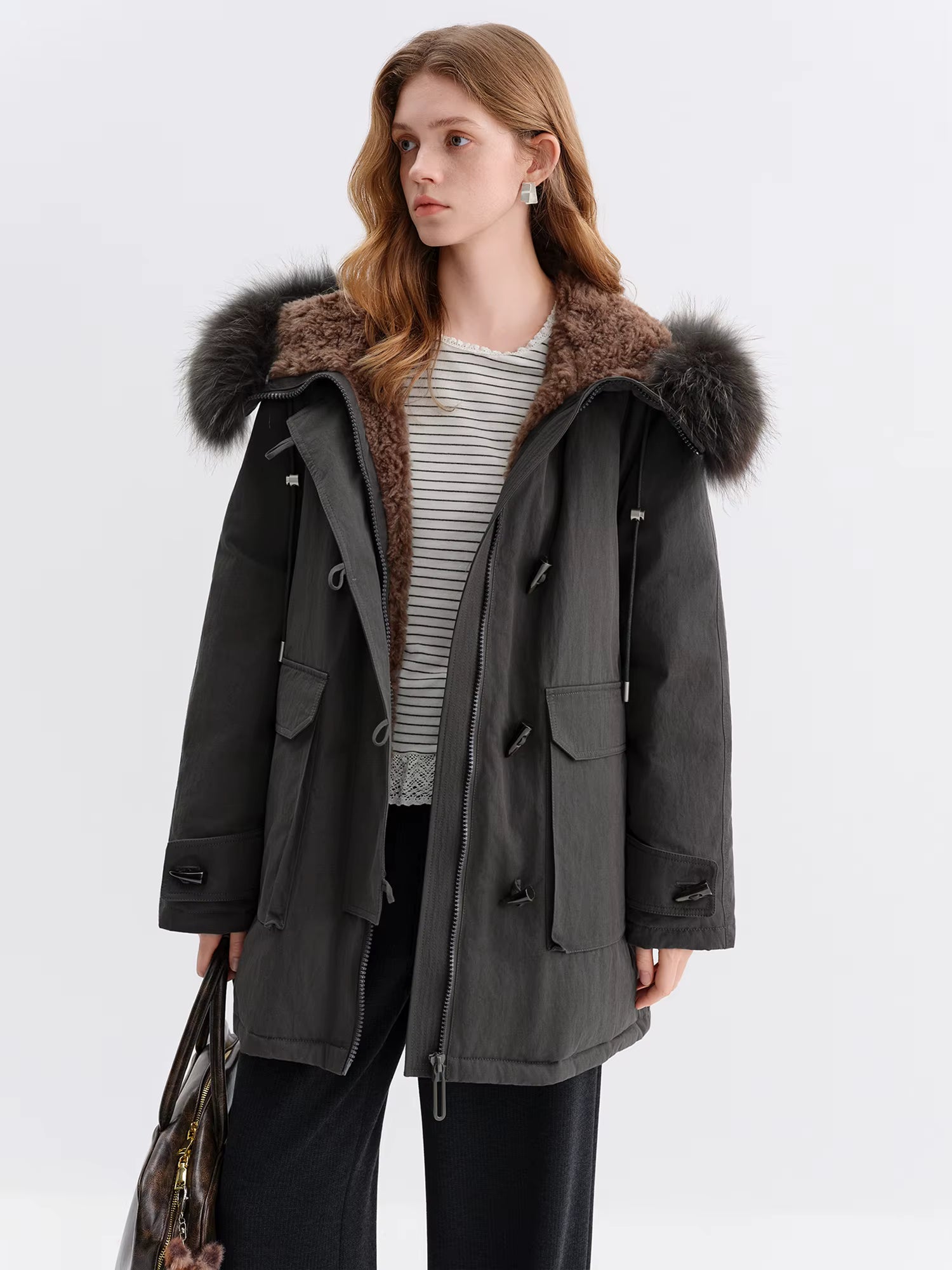 Raccoon Dog Fur-Lined Collar Parka Mid-Length Down Jacket for Women Winter 2025 New Arrival Keep Warm Khaki Down Coat