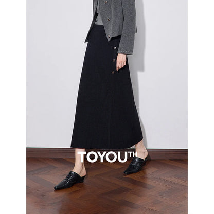 TOYOUTH Women Knitted Skirt 2024 Autumn Winter New Elastic Waist Ankle Length Elegant Coffee Woolen Skirt