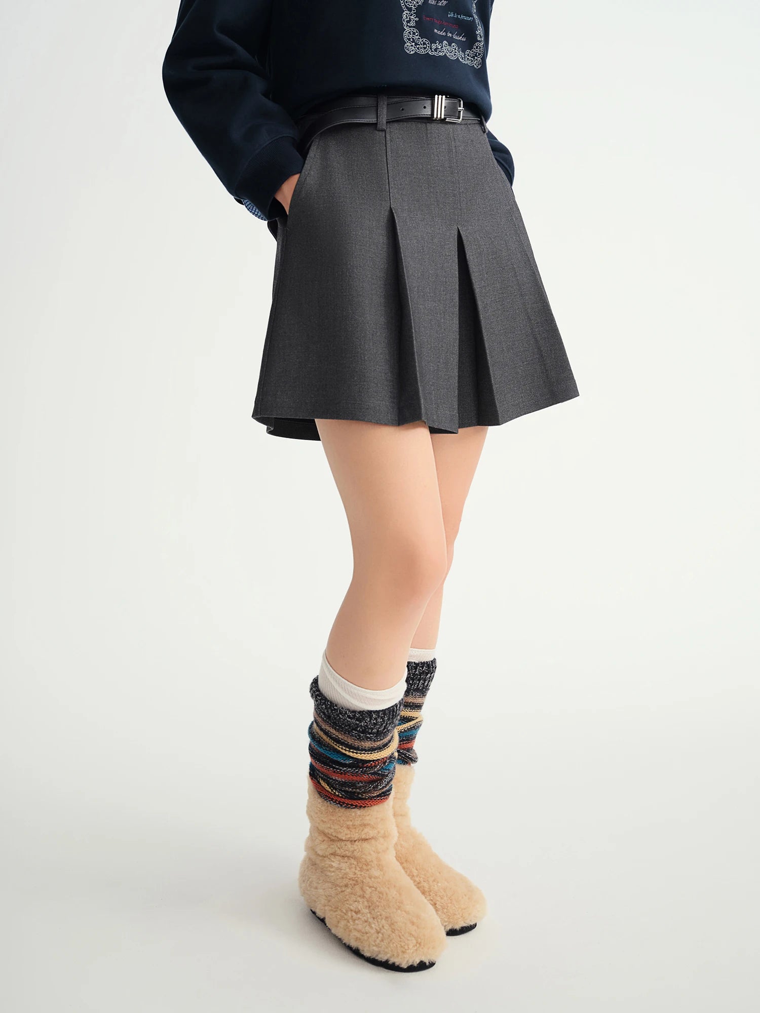 Winter 2025 Women's A-Line Pleated Skort - Office Workwear Skirt with Elastic Waist Figure-Flattering for Casual