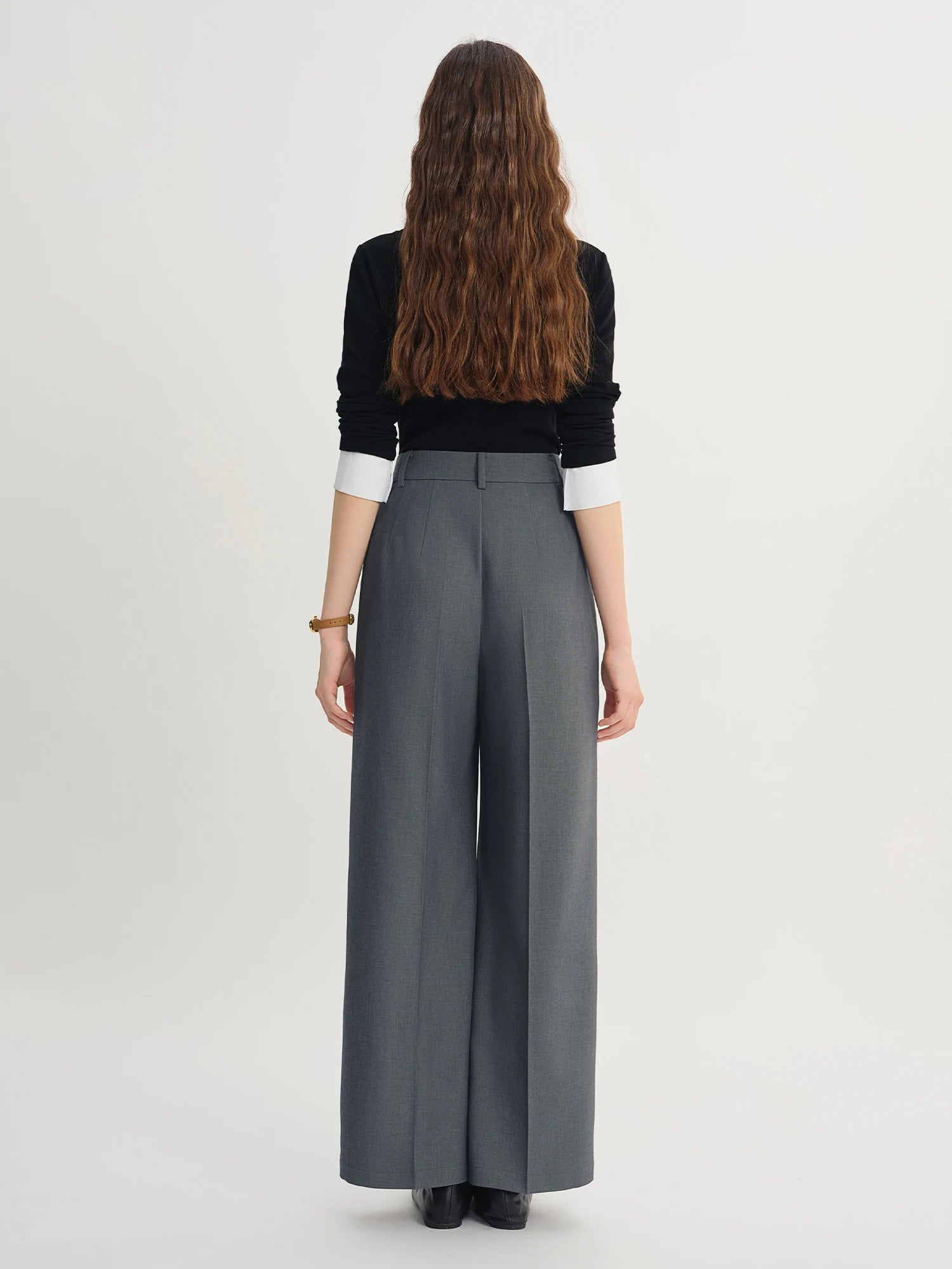 DUSHU Autumn 2025 Women's Wide Leg Trousers - Structural Seam Detail Horizontal Pocket Office Casual Pants with Relaxed Fit