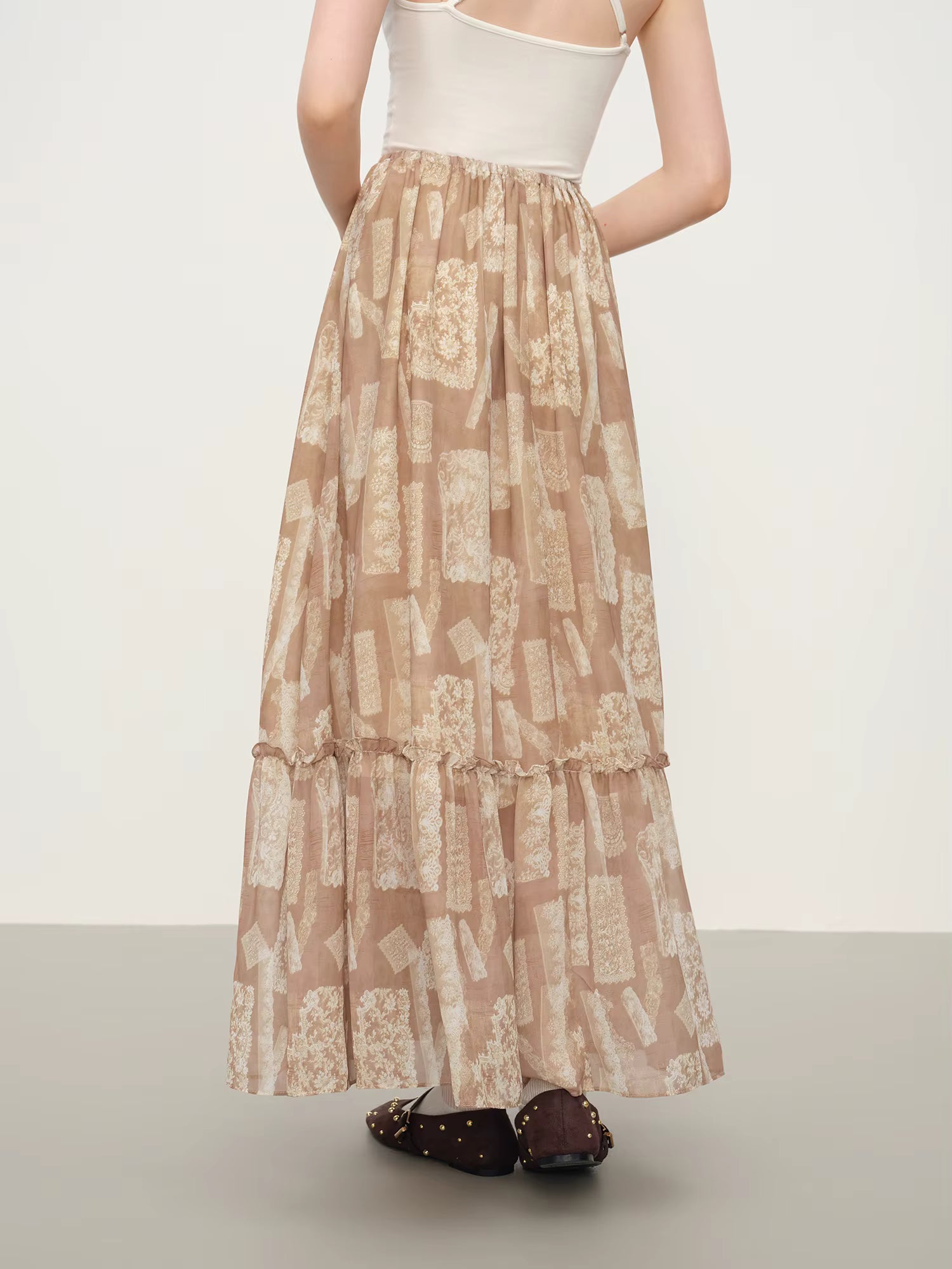 Party Dress Set Bohemian Style Elegant Ruffled Printed Long-sleeved Shirt Skirt Set for Women Winter Fairy Sundress