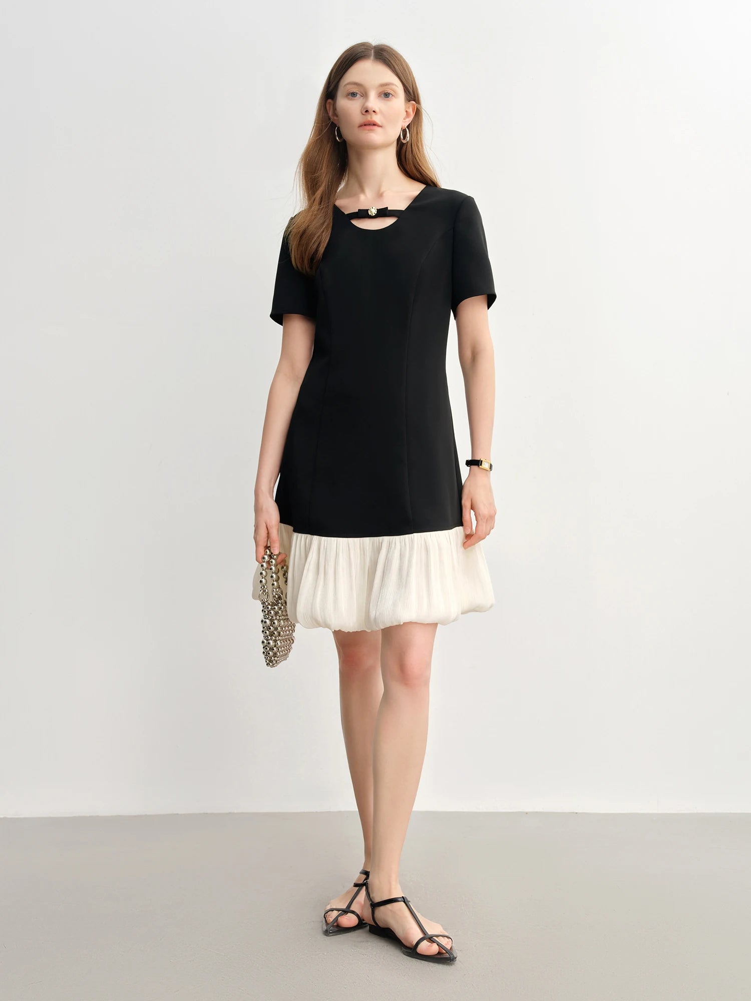 DUSHU Women Elegant Temperament Splicing Dress For Women 2025 Summer New French Style Cloud Dress Fashion Short Dress