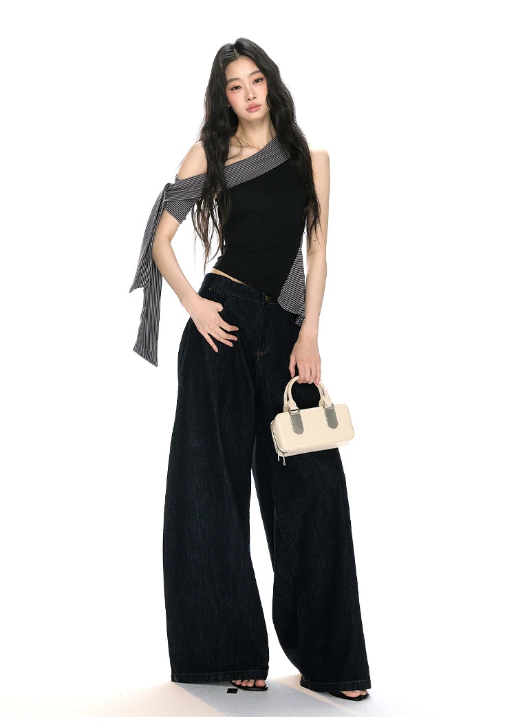 Modern Asymmetrical One-Shoulder Wrap Detail Top