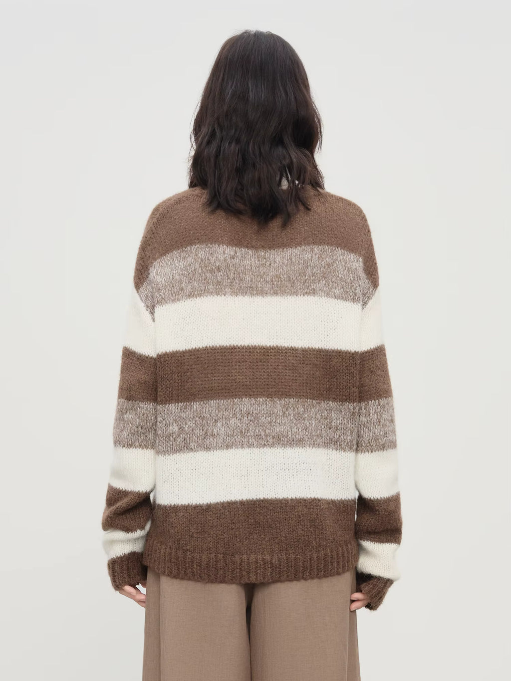 Winter 2025 Women's Mohair Knit Sweater - Striped Round Neck Soft Pullover Top with Cozy Comfort for Casual Elegance
