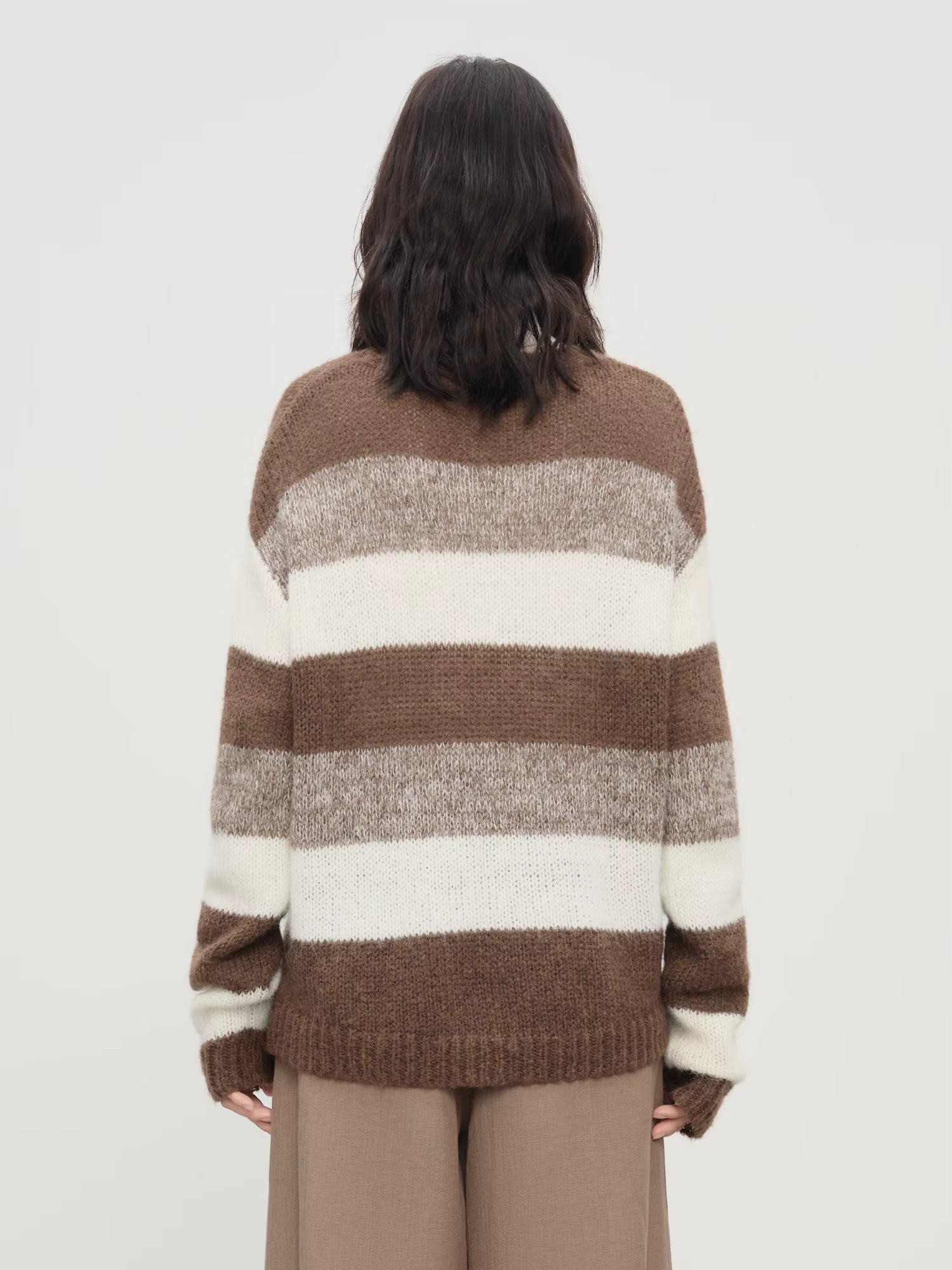 Winter 2025 Women's Mohair Knit Sweater - Striped Round Neck Soft Pullover Top with Cozy Comfort for Casual Elegance