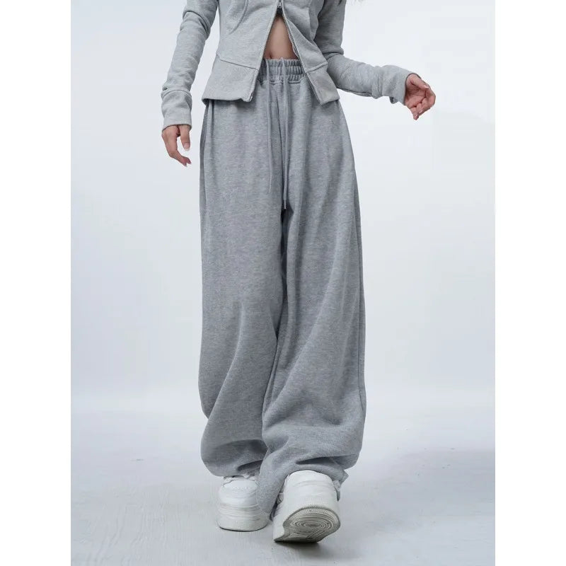 Deeptown Oversized Grey Women Sweatpants Korean Fashion Jogging Basic Straight Baggy Sport Pants Casual Trousers Summer Hip Hop