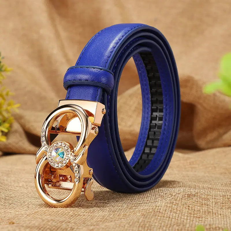 New Belts Women Luxury Famous High Quality Dress Cowhide Leather Automatic Buckle Brand Designer Female Belt Candy Color LB2202
