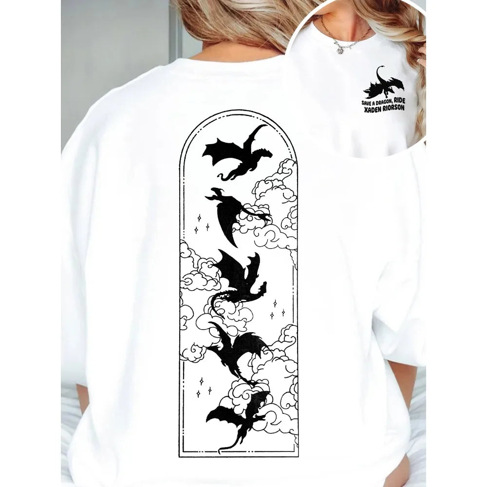 Fourth Wing Dragon Basgiath War College Slogan Women Sweatshirt Divine Sword Tome Elemental Dragons Duplex Printing Sweater