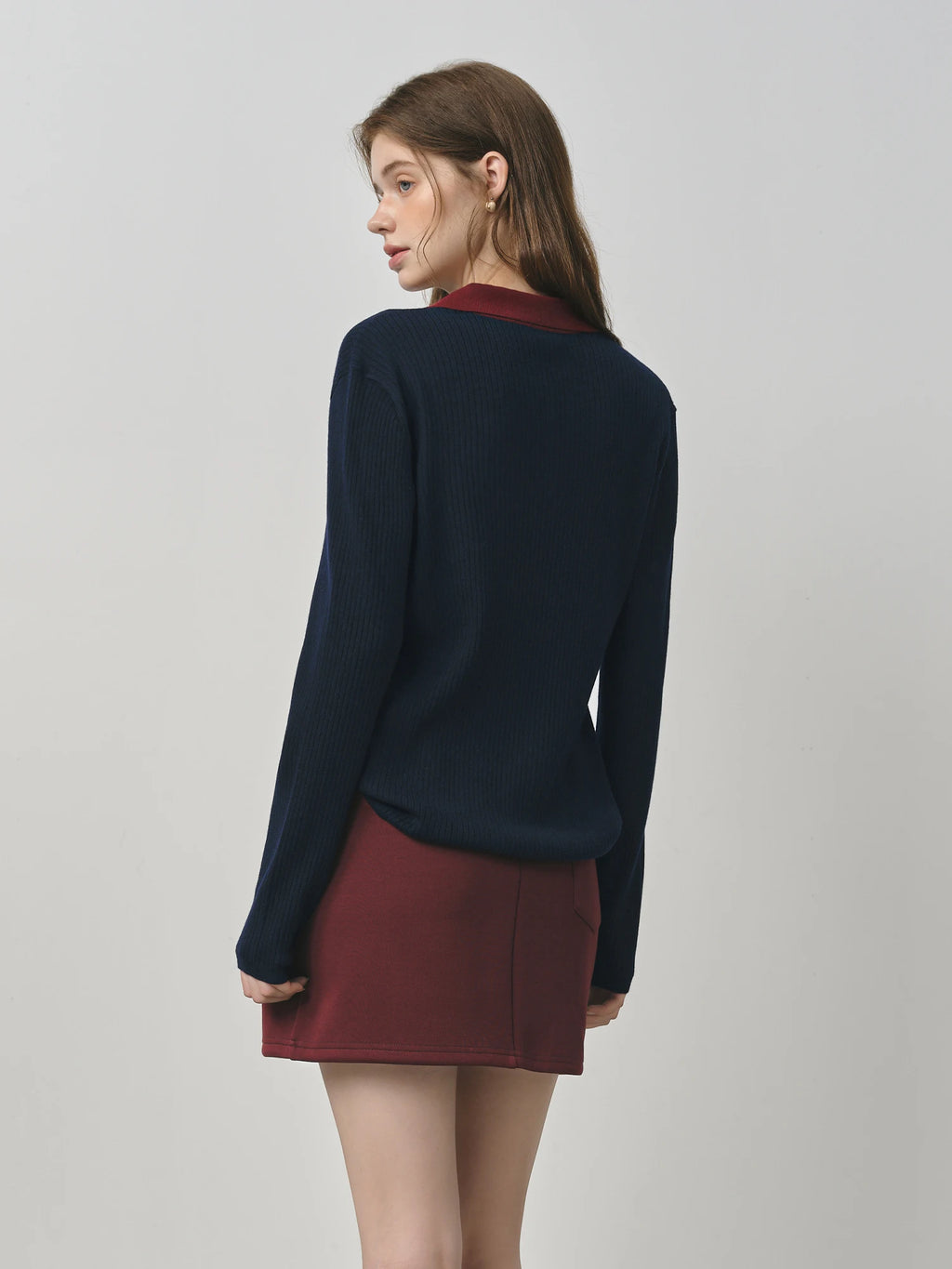 FSLE Silk and Wool Color Clash Polo Collar Knit Sweater for Women 2025 New Versatile Top Pullovers