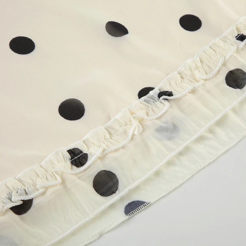 Vintage Polka Dot Bias Midi Skirt with Ruffle Hem