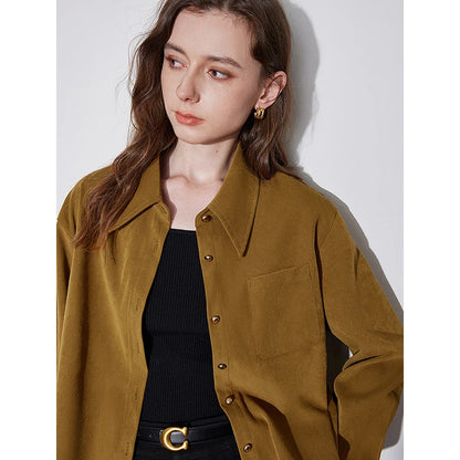 TOYOUTH Women Blouse Shirt 2024 Autumn Winter New Ankora Red Corduroy Turn Down Collar Single Breasted Button Outfit Tops