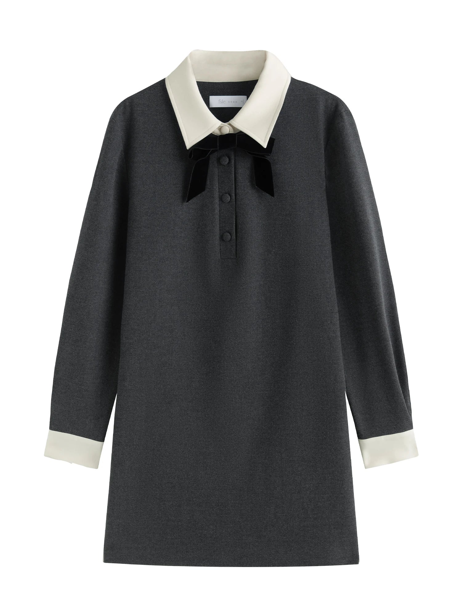 FSLE Women Winter Short Dress Polo Neck Patchwork Design Female Gentle Above-Knee Length Grey Thick Straight Dresses 24FS14567