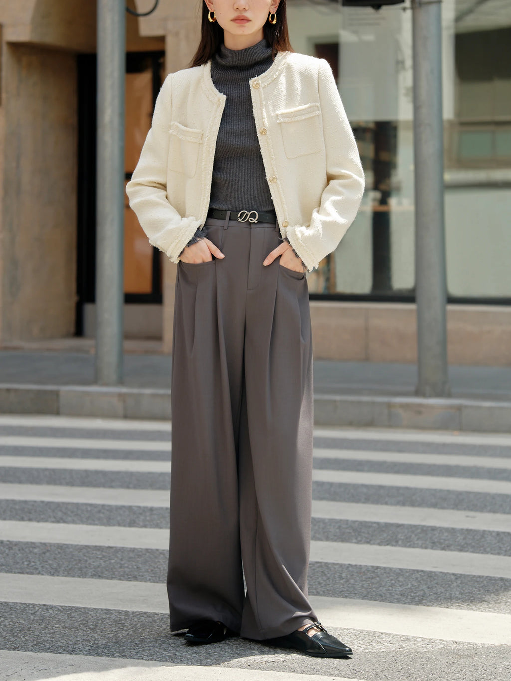 ZIQIAO Petite Size Versatile Wide Leg Casual Pants for Women 2024 New Style Slim Floor Length Pants Crotch Covering Pants