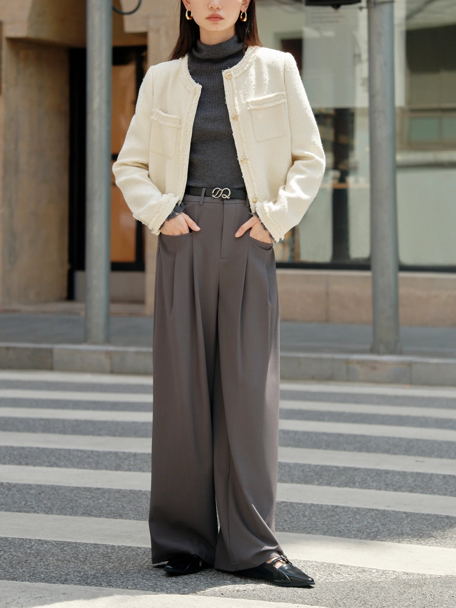 ZIQIAO Petite Size Versatile Wide Leg Casual Pants for Women 2024 New Style Slim Floor Length Pants Crotch Covering Pants