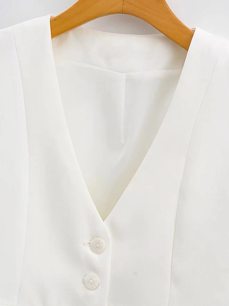 Front Buttons Cropped Waistcoat Vintage V Neck Sleeveless Female Outerwear Chic Tops