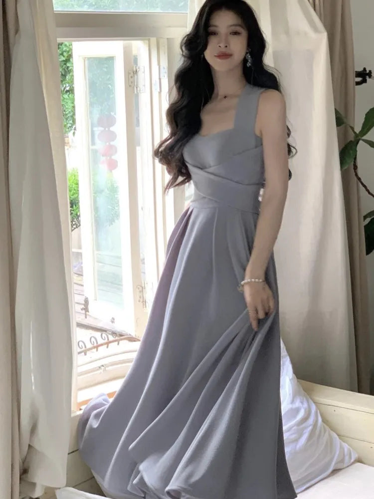 Korean Casual Bandage Elegant Midi Dress