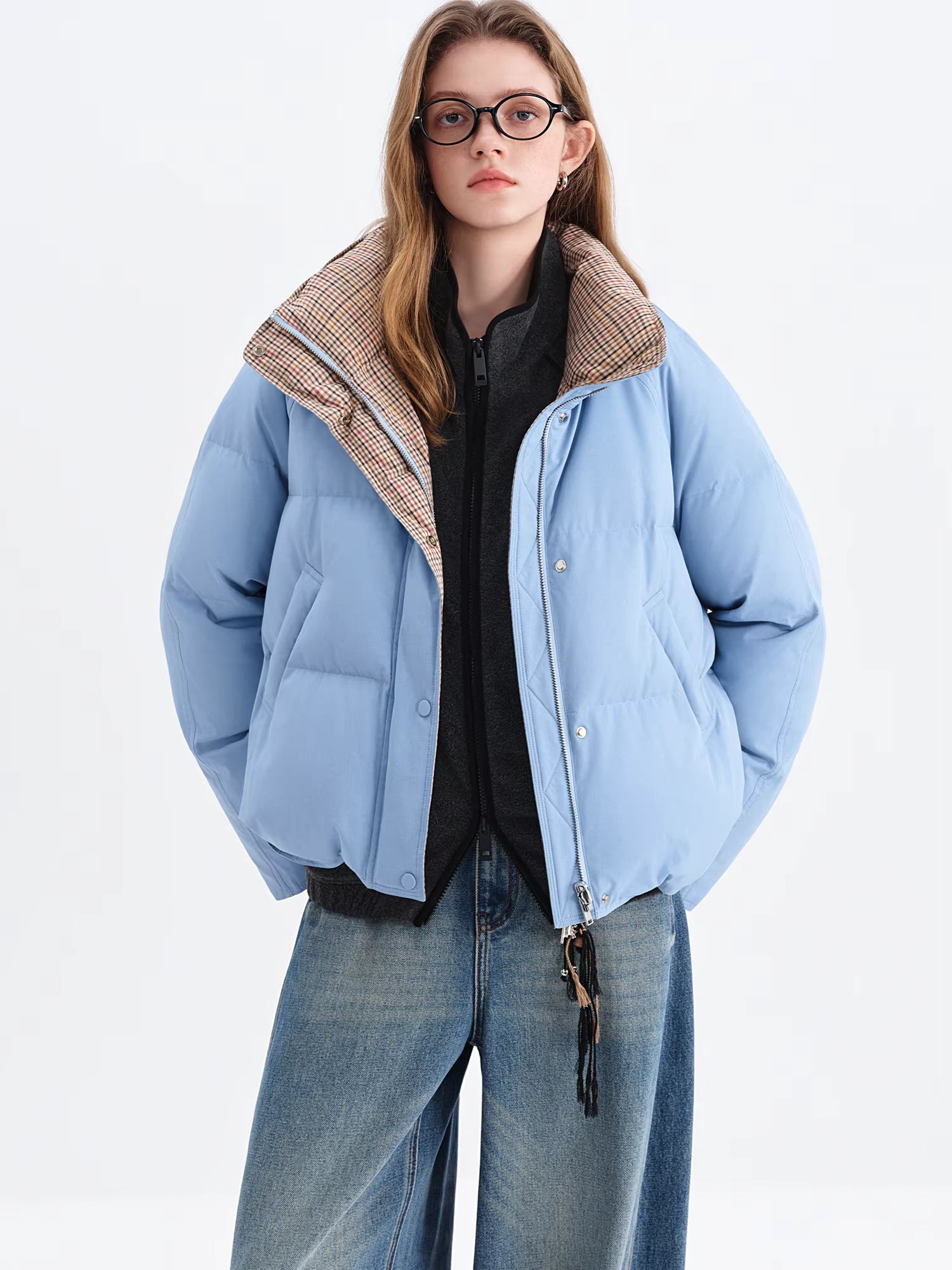 Double-sided Reversible Standing Collar Down Coat Women Crafted with Premium 90% White Duck Down Winter 2025 New Arrival