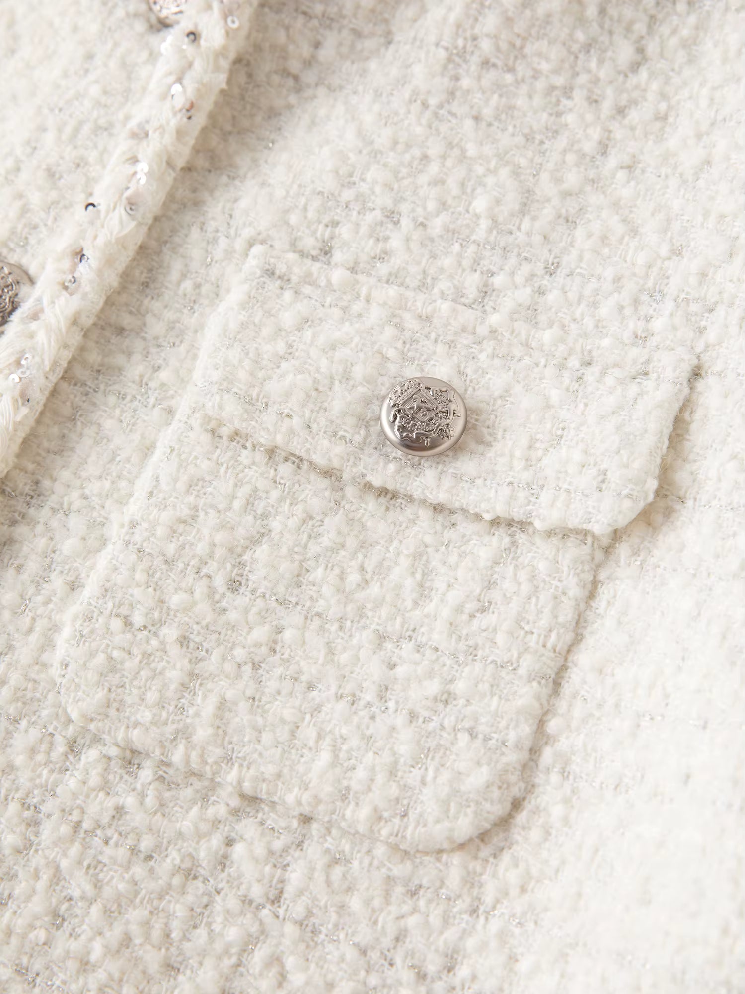 Autumn Winter 2025 Women's Embellished Tweed Jacket - Heavy Craft Lace Trim & Braided Detail Casual Elegance Outerwear