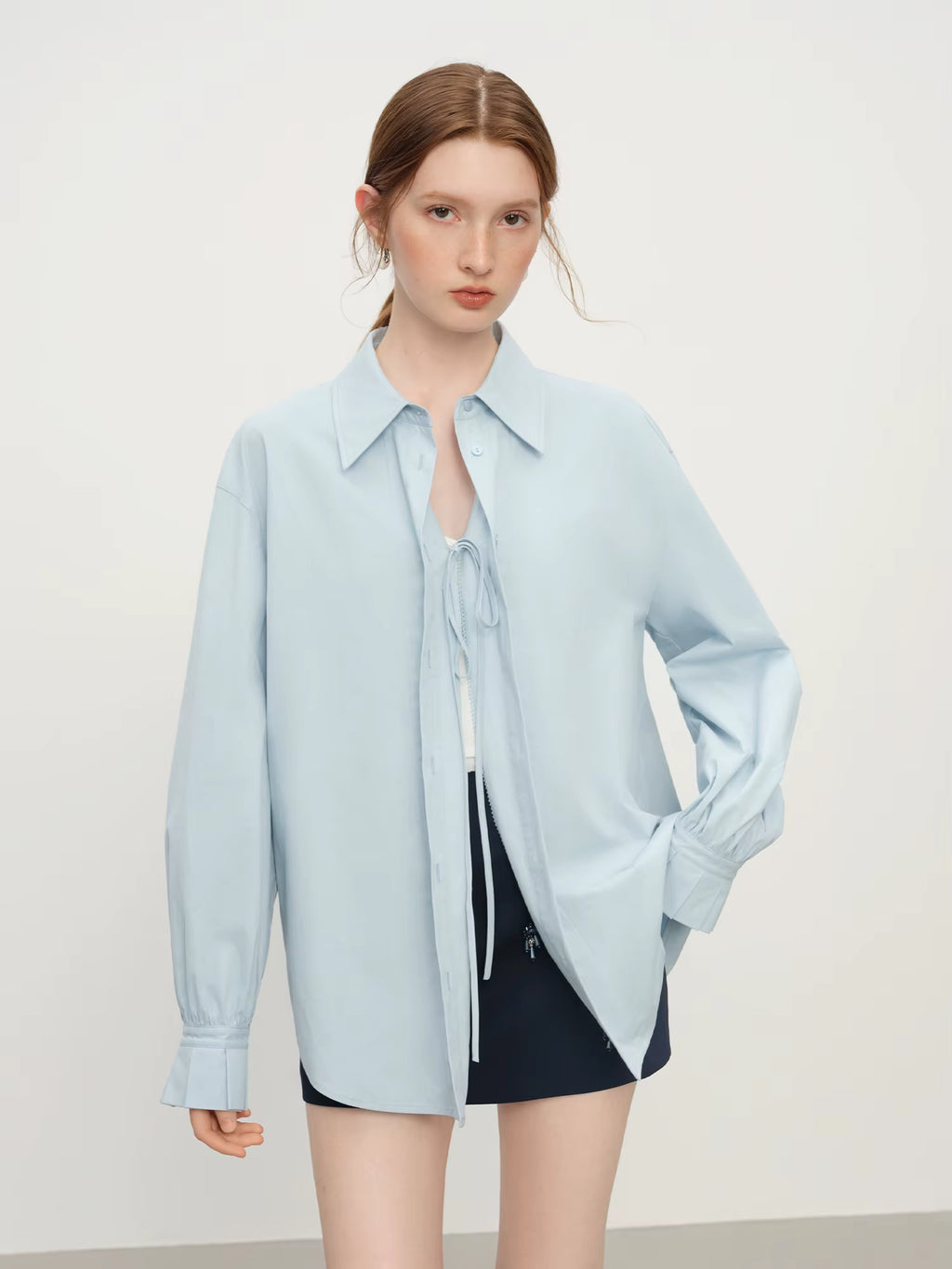 French-Elegant Stylish Pima Cotton Long Sleeve Shirt for Women Fall Winter 2025 New Arrival Versatile Inner Layer Top Shirt