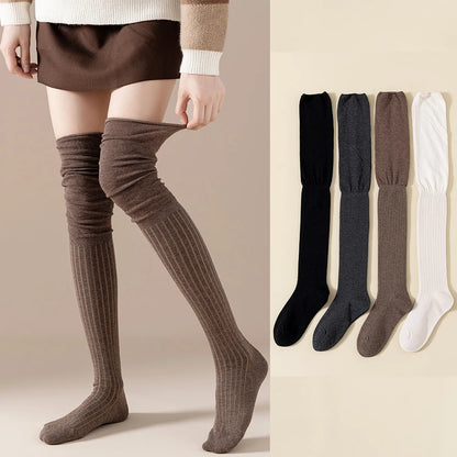 Autumn/Winter Women's Stockings Knee Thigh High Socks Fashion Trend Simple Solid Color Pure Cotton Long Tube Tight Leg Warm Sock