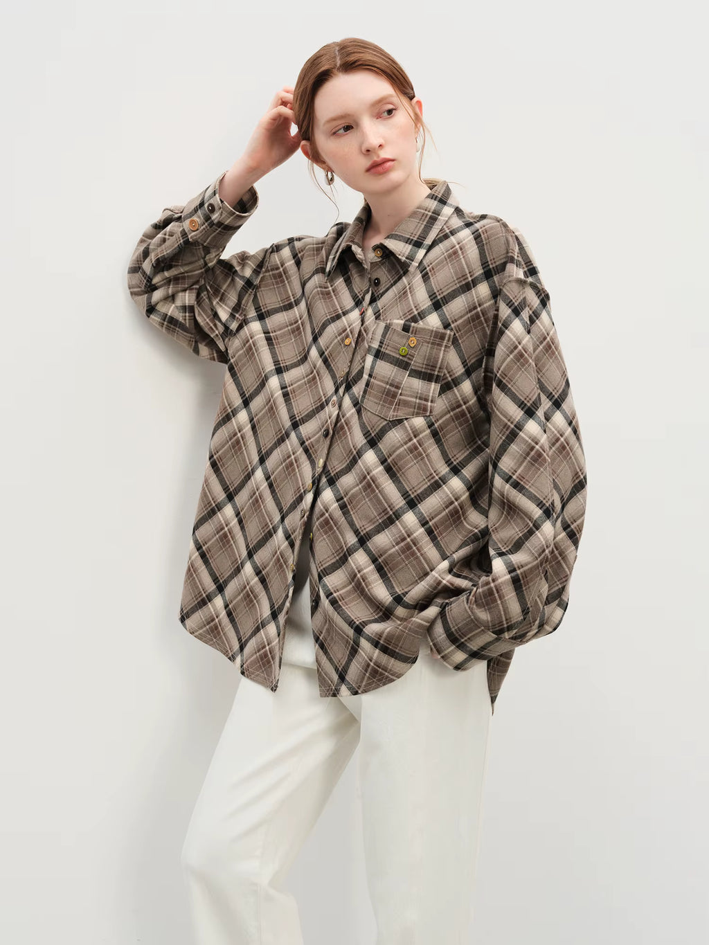 Retro Plaid Design Shirt Women 2025 Winter New Color Button Lapel Top
