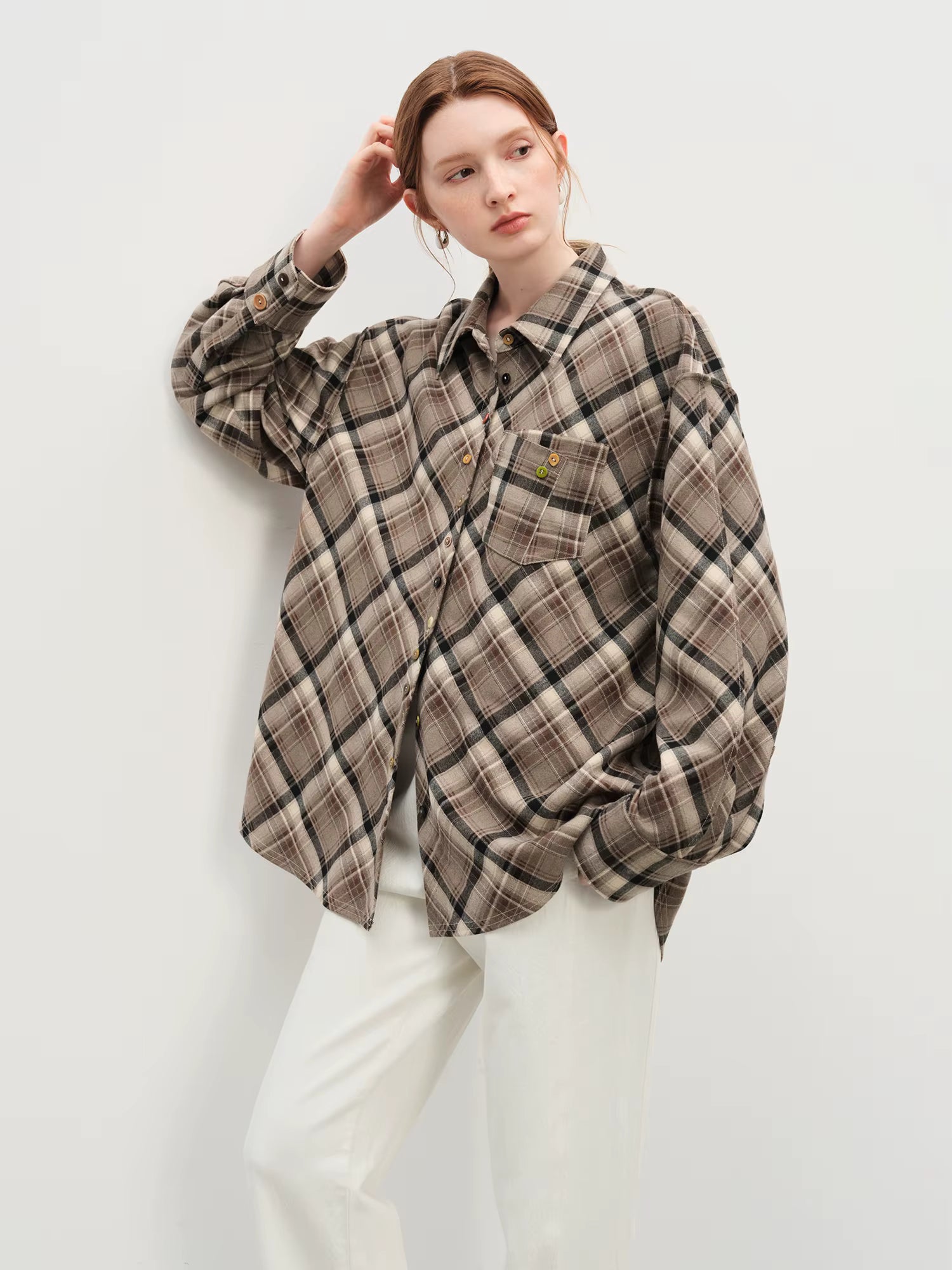 Retro Plaid Design Shirt Women 2025 Winter New Color Button Lapel Top
