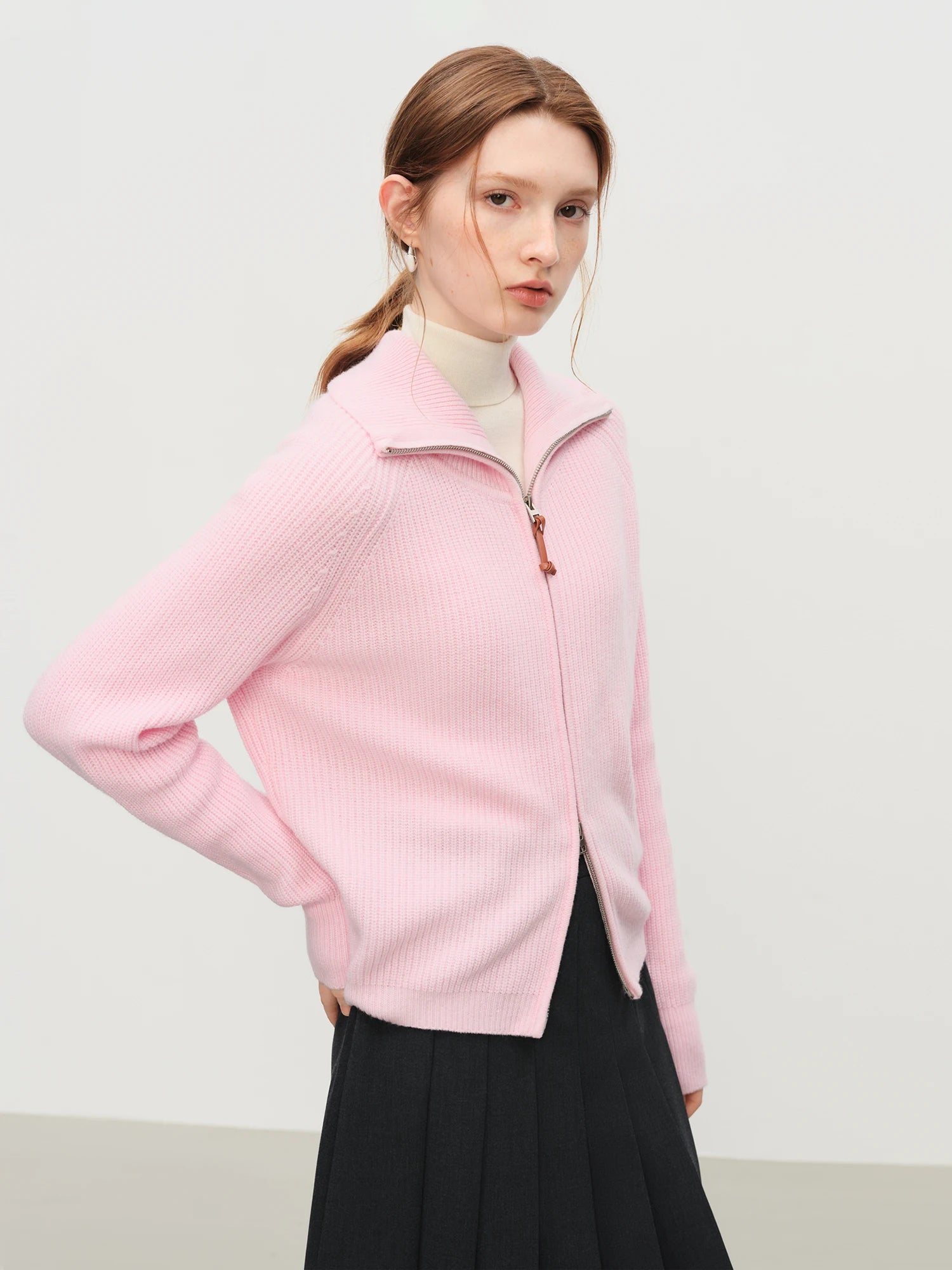 FSLE Women Relaxed Fit Oversized Wool Blend Knit Cardigan Coat Fall Winter 2025 New Style Zipper Front Outerwear Top for Casual