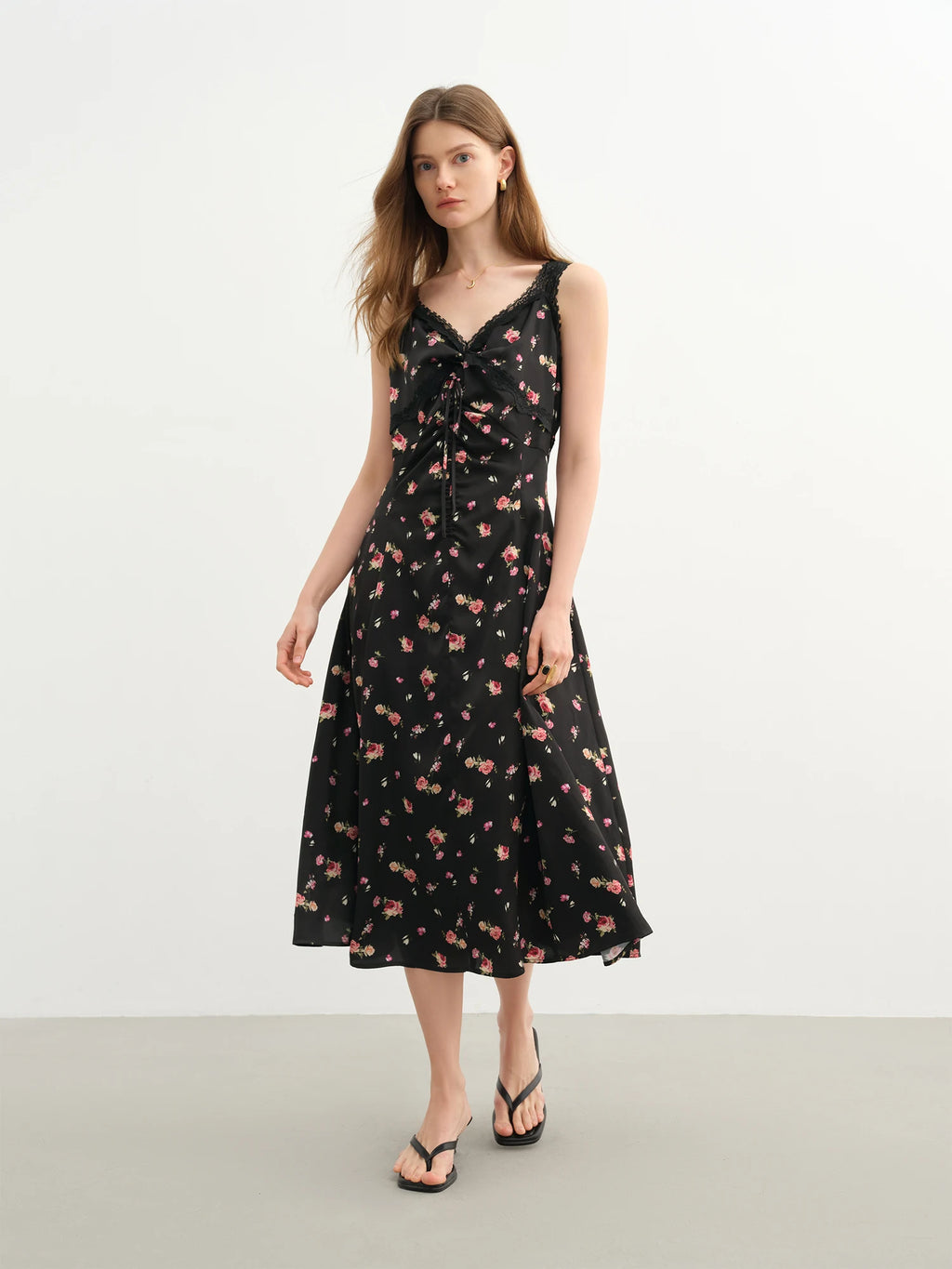 DUSHU Plus-Size Women's【Midnight Rose】 Lace Strapless Dress - 2025 Summer New Arrival Knot Slimming Long Dress