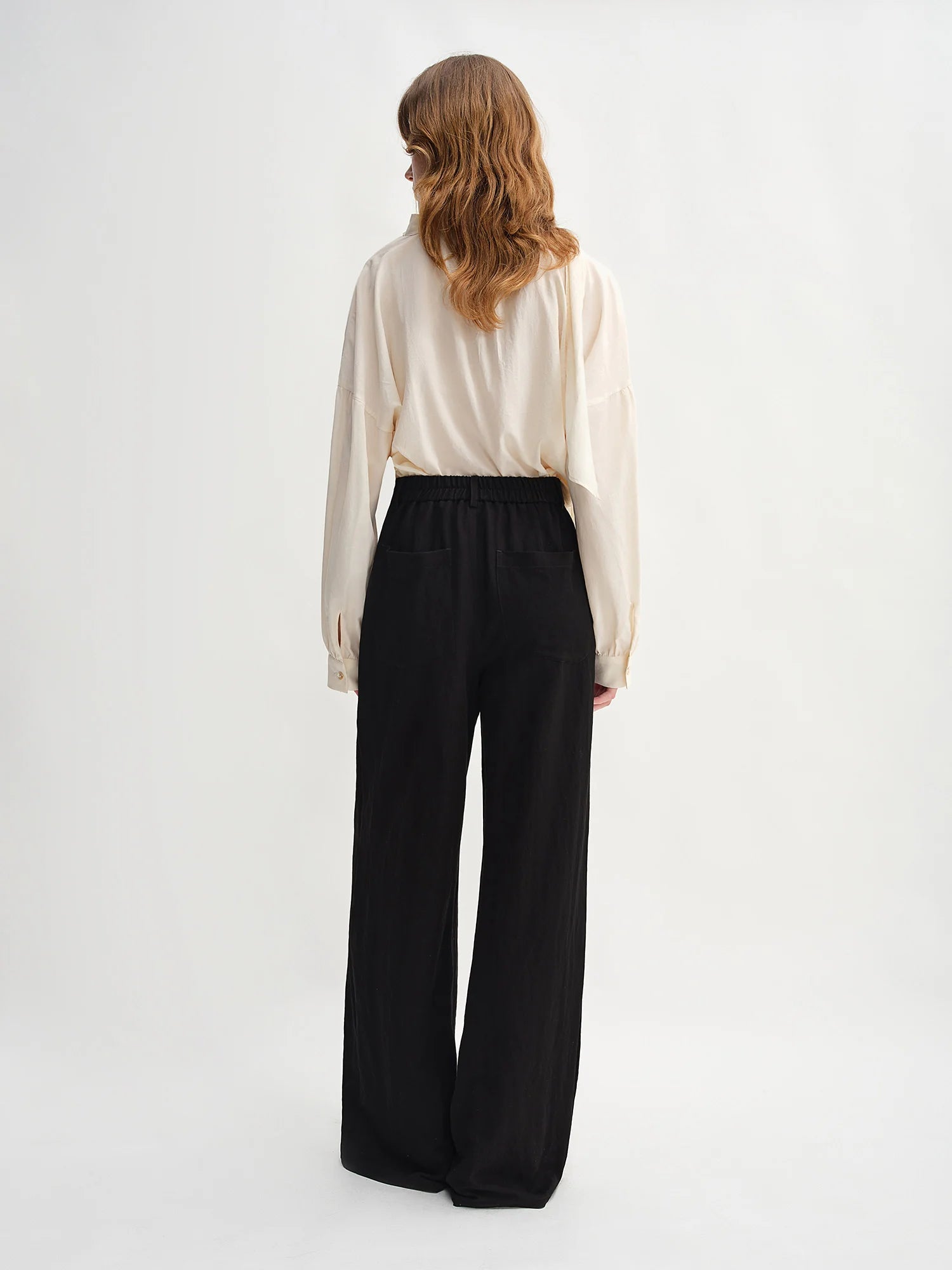 DUSHU Autumn 2025 Relaxed Fit Pants - Elasticated Waistback Flared Leg Casual Bottoms Office Chic Women Trousers