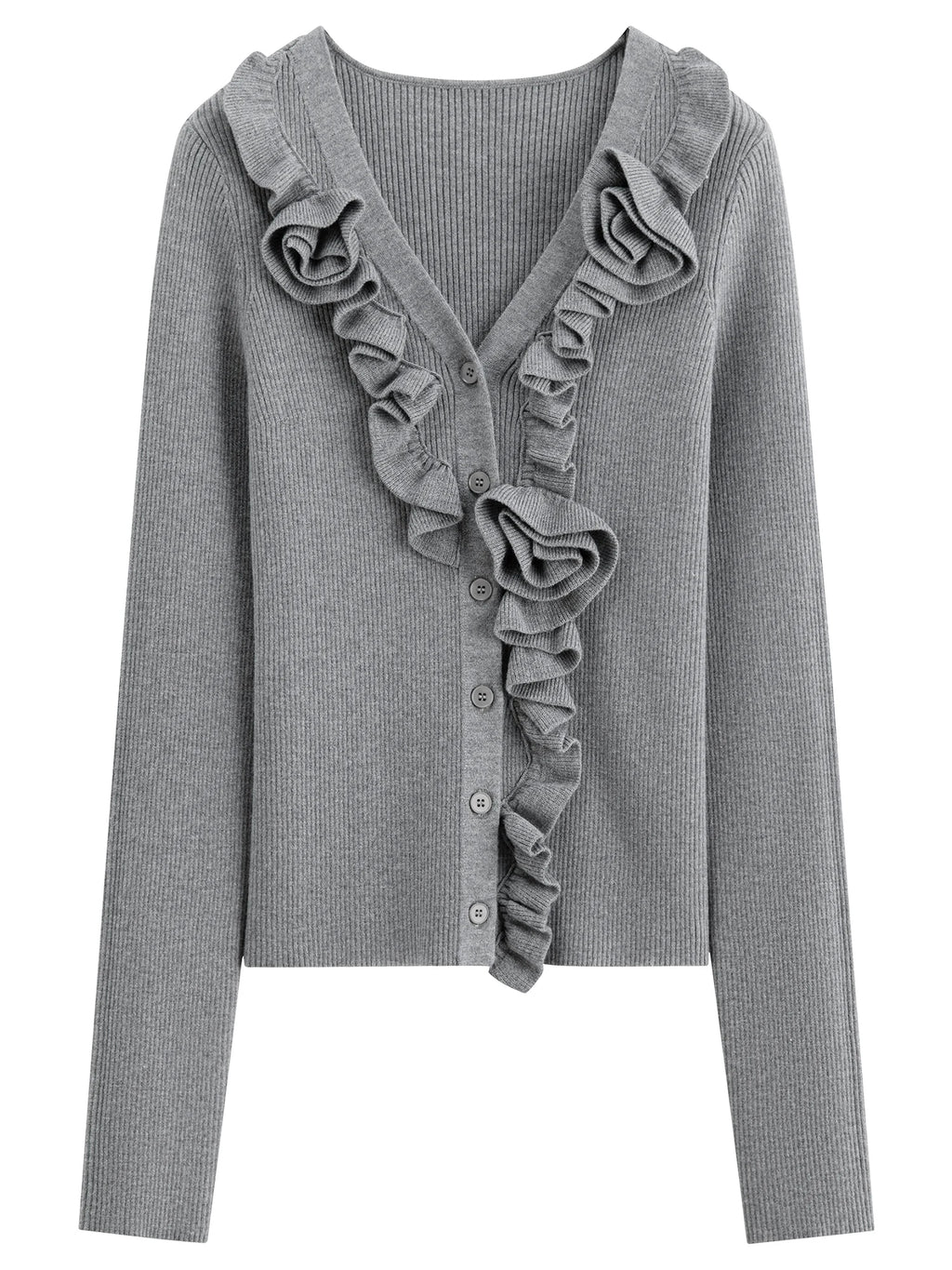 French 3D Flower Knit Sweater Two-Piece Fall Winter Slimming V-Neck Sweater Skirt Outfit Set Matching Sets Grey Skirts