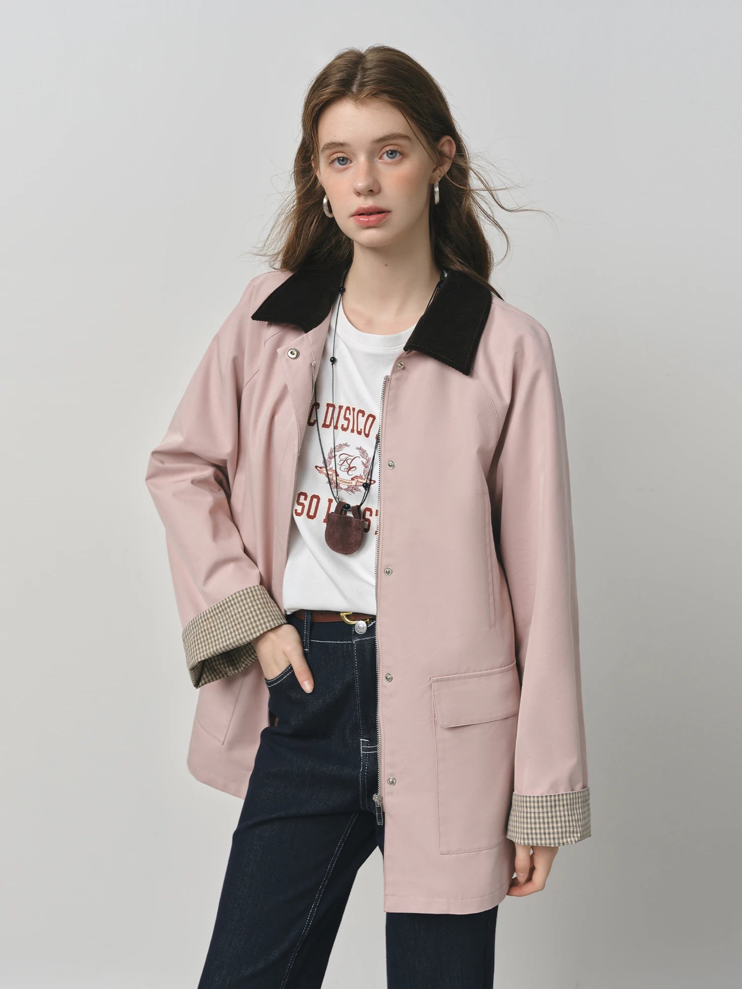 FSLE 2025 Women's Color Block Corduroy Jacket - Relaxed Fit Utility Style Autumn Casual Coat Contrast Stitching