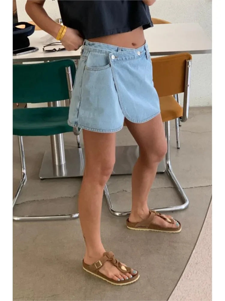 Kpop Jeans Summer Mini Denim Shorts Skirts Women Irregular Patchwork Fashion High Waist Ladies Trousers Korean Loose Woman Shorts