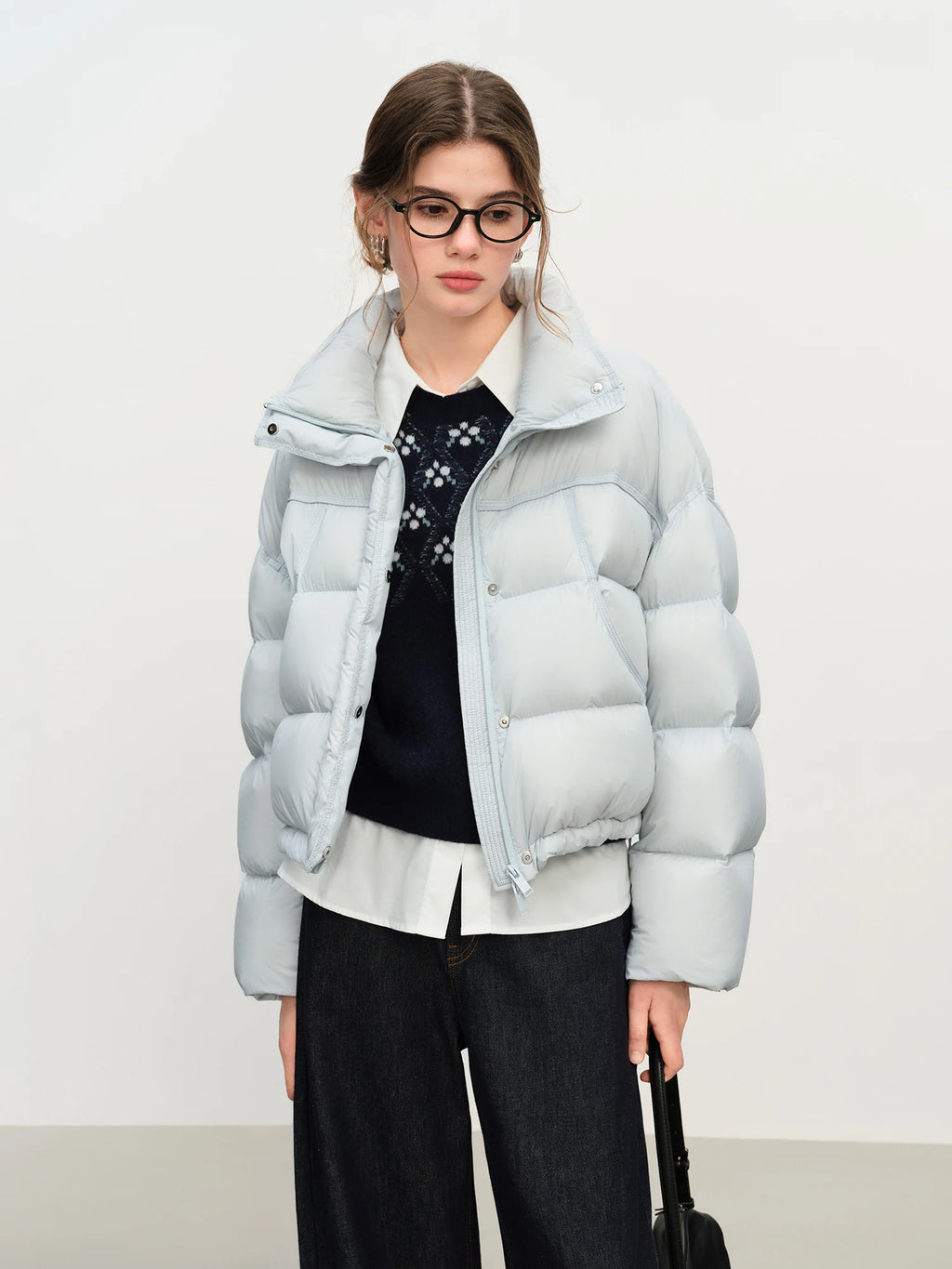 Winter 2025 Women Cloud-Like Puffer Coat - Stand Collar Short Down Jacket Lazy Chic Style Glossy Finish for Casual Comfort