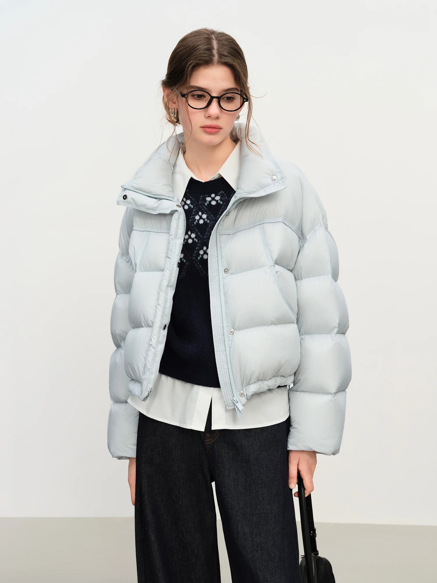 Winter 2025 Women Cloud-Like Puffer Coat - Stand Collar Short Down Jacket Lazy Chic Style Glossy Finish for Casual Comfort