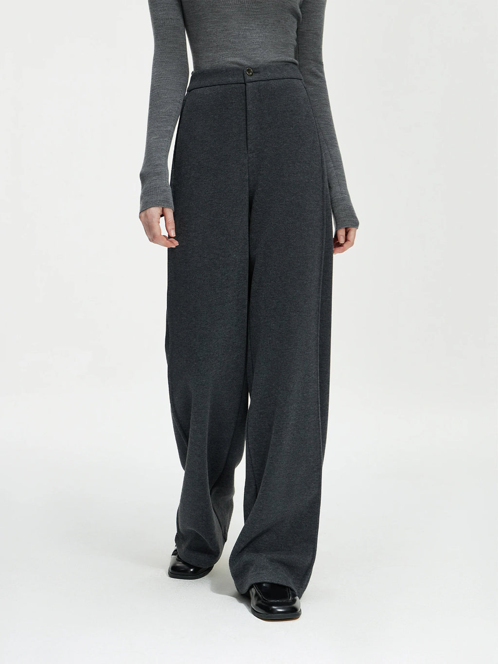 FSLE Women Winter Long Trouser Thick Straight Commuter Beige All-Match Pants 1.4% Wool 3.1% Acetate Women Thicken Pant 24FS14481
