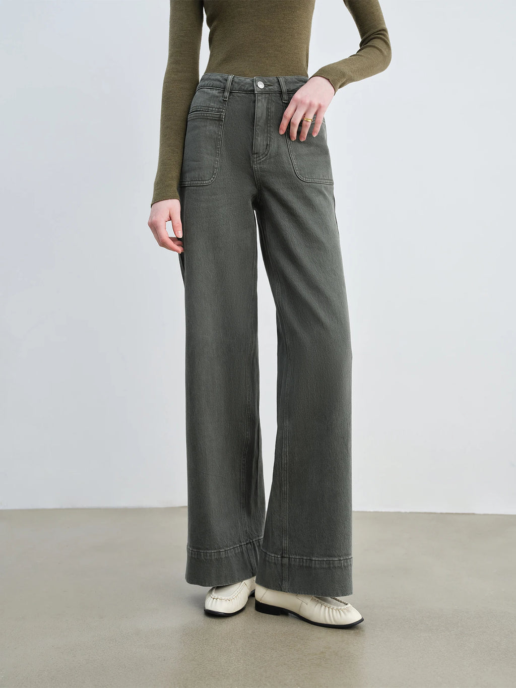 ZIQIAO Retro Custom-dyed Green Jeans for Women 2025 New Style Hip-covering Straight Pants Slim Wide-leg Long Pants