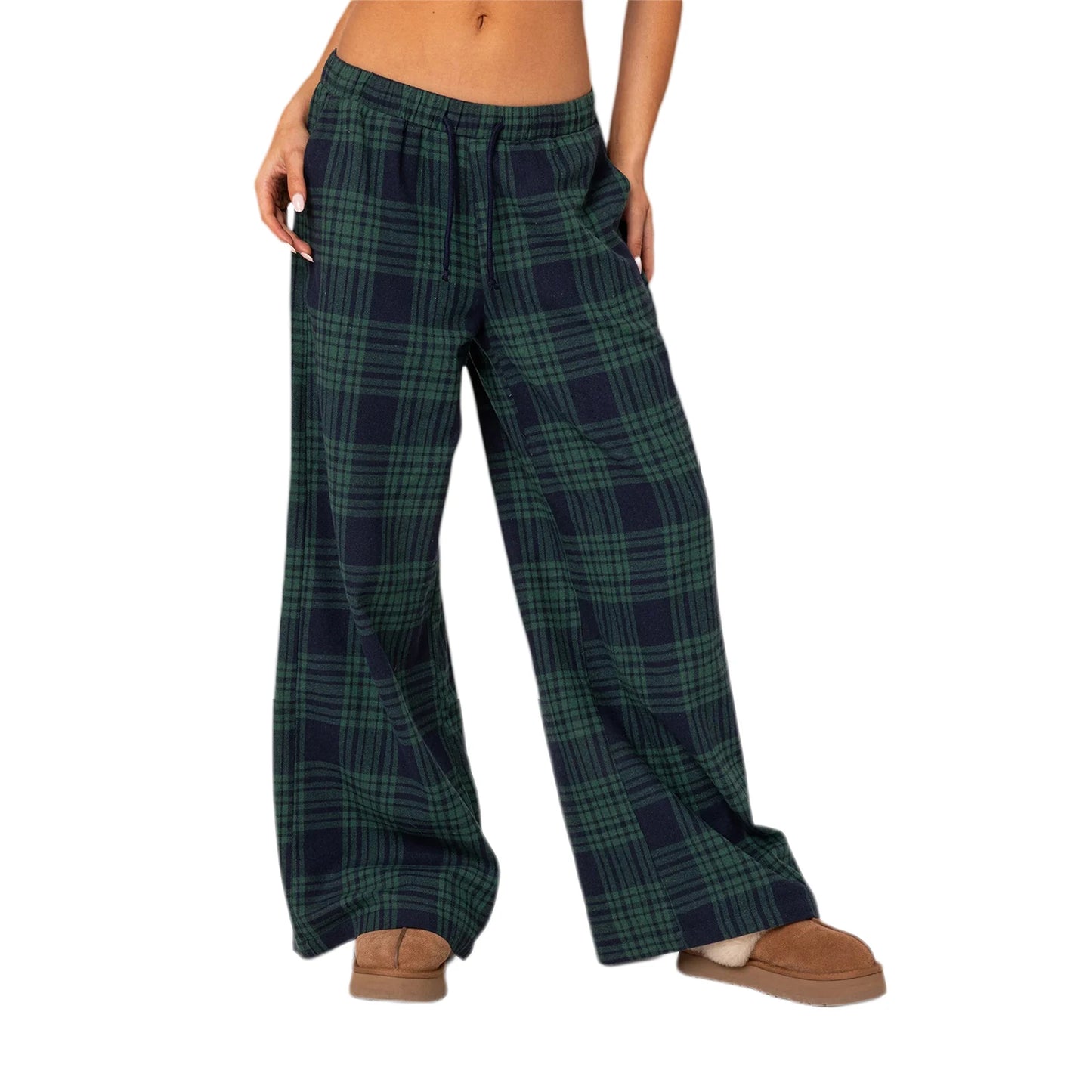 Mxiqqpltky Plaid Pants for Women Casual Pajama Pants Elastic High Waist Slim Wide Leg Cute Pj Pants Pajama Bottoms Loungewear